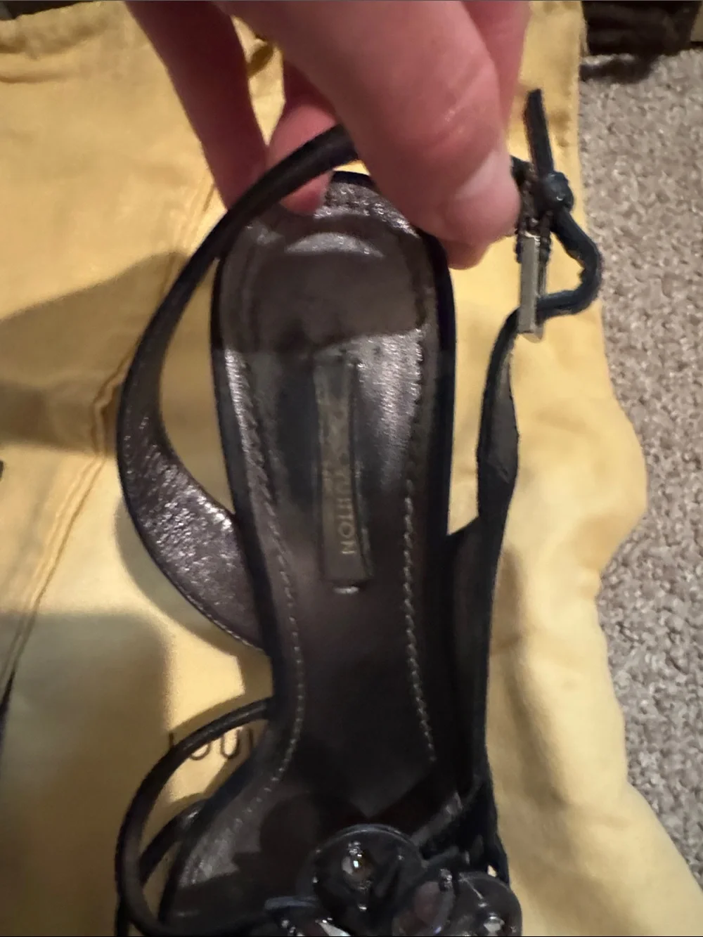 Louis Vuitton Black Jeweled Flower Slingback Heels 35.5 - Picture 7 of 12